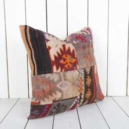 Vintage Turkish Kilim Pillow Cover Bohemian Decorative Cushion - 16x16 - thumbnail 3
