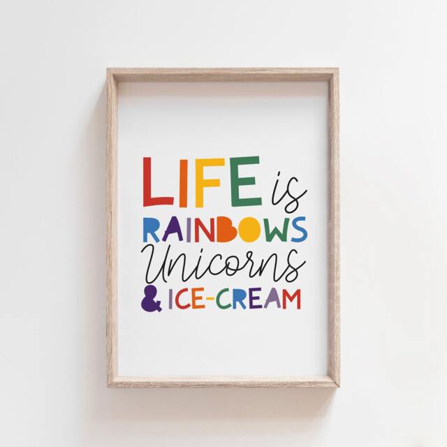 Girls Nursery Prints, Unicorns, Rainbow Bedroom Decor, Wall Art, Playroom, Quote, Colourful - image 1