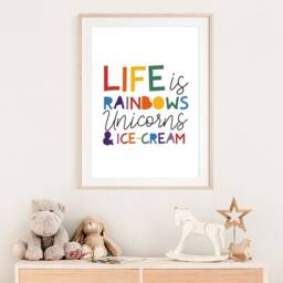 Girls Nursery Prints, Unicorns, Rainbow Bedroom Decor, Wall Art, Playroom, Quote, Colourful - thumbnail 2