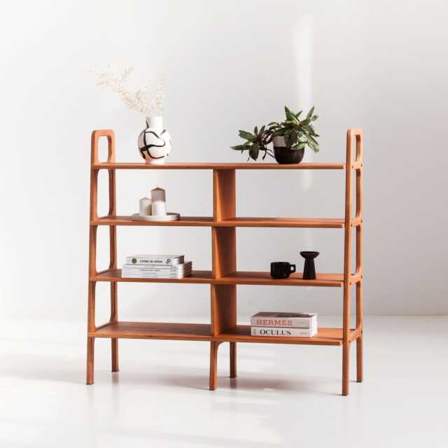 Bookshelf 114 cm Tall, Wide Mid Century Modern Bookcase 97-189 cm, Wooden Shelving Unit, 4 Shelf Levels, Custom Size - image 1