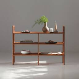 Wooden Bookshelf, Mid Century Modern Ladder Bookcase Custom Shelving Unit, Walnut Bookshelves - thumbnail 2