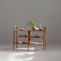 Wooden Bookshelf, Mid Century Modern Ladder Bookcase Custom Shelving Unit, Walnut Bookshelves - thumbnail 1