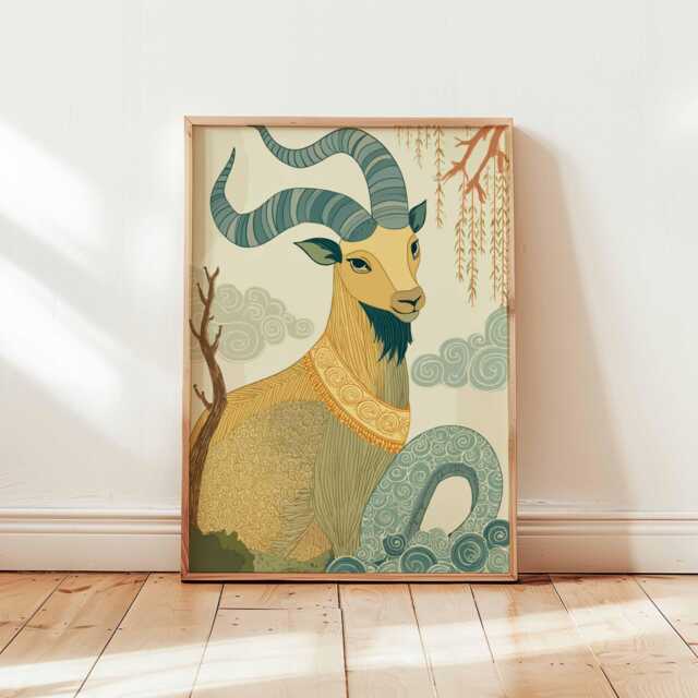 Capricorn Poster, Sea Goat Print, Zodiac Wall Art, Star Sign Astrology Decor, Horoscope Posters, Celestial Prints - image 1
