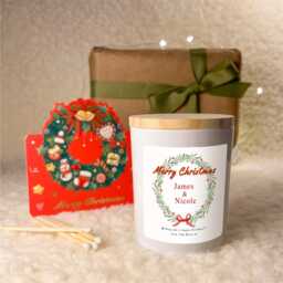 Couple Christmas Candle Gift Set With Free Card & Matches, Xmas Present For Mr Mrs, First Christmas, Newlyweds Keepsake - thumbnail 1