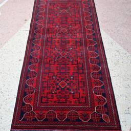 7X3 Hallway Runner, 6.7 X 2.10 Ft, Afghan Runners, Handmade Turkmen Ala Bakhmal Rug, Boho Rug, Red Runner 100 % Wool - thumbnail 2