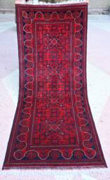 7X3 Hallway Runner, 6.7 X 2.10 Ft, Afghan Runners, Handmade Turkmen Ala Bakhmal Rug, Boho Rug, Red Runner 100 % Wool - thumbnail 1