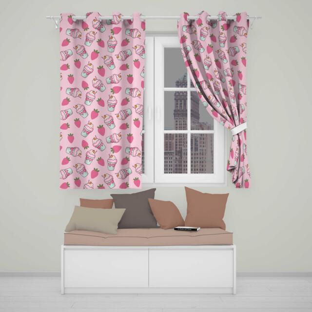 strawberry Cupcakes & Sweet Treats On Blush Pink Background Seamless Pattern Readymade Eyelet Ring Top Thermal 100% Blackout Curtains - image 1