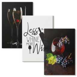 3 Piece Canvas Set - Glasses Of Wine With Grapes & An Text About Wine, Black Wall Art, Food Drinks Hanging - thumbnail 2