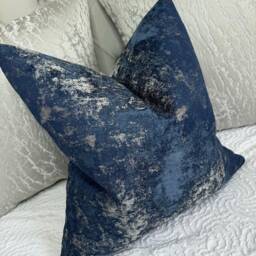 Handmade Navy Marble Cushion Cover, Designer Clarke & Fabric, Double Sided, Sofa Bed Living Decor - thumbnail 4