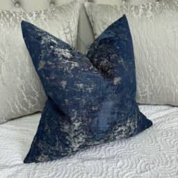 Handmade Navy Marble Cushion Cover, Designer Clarke & Fabric, Double Sided, Sofa Bed Living Decor