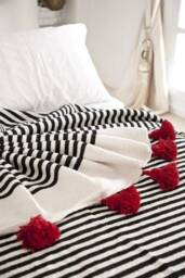 Pom Home Decor Blanket - Handmade Tassel Throw Moroccan Organic Bedroom Gift - thumbnail 2