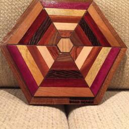 Hexagon Shaped Wood Wall Art Sculpture Featuring A Variety Of Exotic Pieces Geometrically Arrayed - thumbnail 2