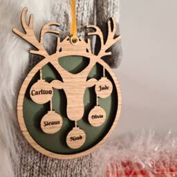 Reindeer Family Bauble Personalised Oak Christmas Decoration - thumbnail 4