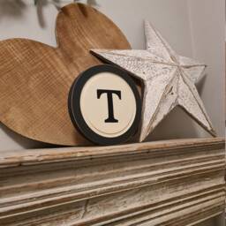 Rustic Letter T Sign Cream & Black Monogram Wall Decor - 8 Inch - thumbnail 3