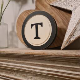 Rustic Letter T Sign Cream & Black Monogram Wall Decor - 8 Inch - thumbnail 2