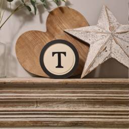 Rustic Letter T Sign Cream & Black Monogram Wall Decor - 8 Inch - thumbnail 4