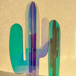 Holographic Acrylic Cactus Sculpture Iridescent Home Decor - 16 Inch - thumbnail 3