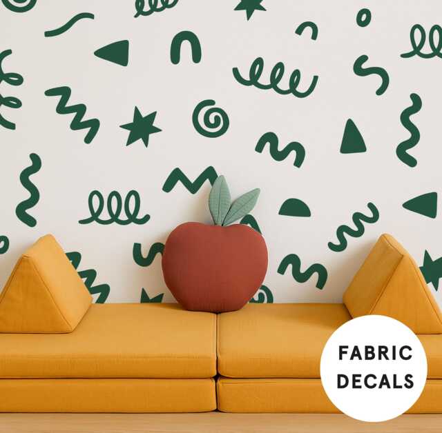 Green Doodle Fabric Wall Stickers Removable Kids Room Decor - image 1