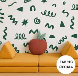 Green Doodle Fabric Wall Stickers Removable Kids Room Decor - thumbnail 1