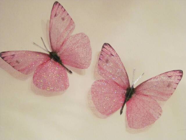 Sparkling Pink Butterfly Wall Decor Fairy Dust 3D Art - Set Of 4 - image 1