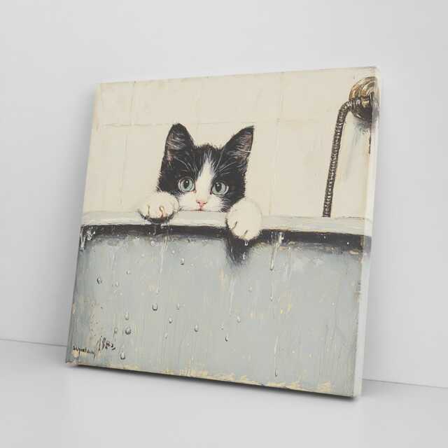 Cute Kitten in Bathtub Canvas Print, Pet Lover Decor, Gift For Cat Lovers, Adorable Wall Art, Feline Art Home Decor - image 1