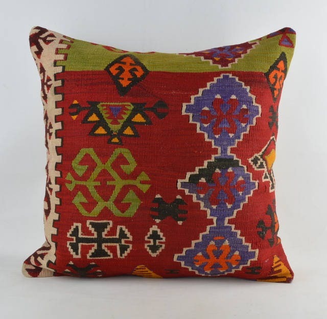 "Kilim Pillow, Wool Kilim Pillow From Anatolia 60x60 cm, 24""x24" - image 1
