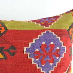 "Kilim Pillow, Wool Kilim Pillow From Anatolia 60x60 cm, 24""x24" - thumbnail 3