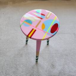 Hand Painted Resin Coffee Table, Pink Blue Abstract Geometric Art, Boho Eclectic Style - thumbnail 3