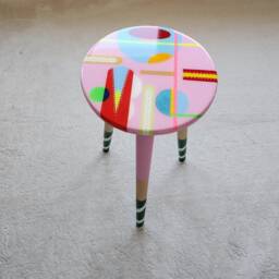 Hand Painted Resin Coffee Table, Pink Blue Abstract Geometric Art, Boho Eclectic Style - thumbnail 2