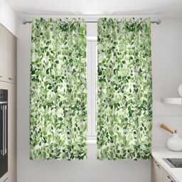 Green Leaf Botanical Curtains, Nature Window Drapes, Modern Tropical Print Panels, Custom Made Sizes Eyelet Or Rod Pocket Options - thumbnail 3