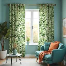 Green Leaf Botanical Curtains, Nature Window Drapes, Modern Tropical Print Panels, Custom Made Sizes Eyelet Or Rod Pocket Options - thumbnail 2