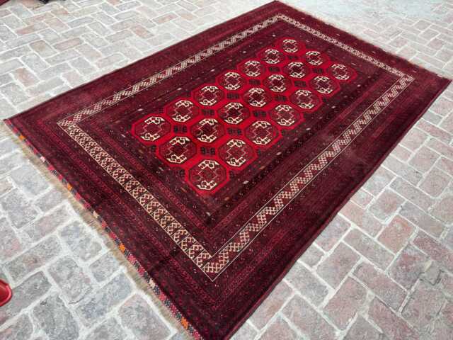 6x9 Afghan Bukhara Wool Area Rug - Hand-Knotted Turkmen Design Carpet Oriental Geometric Decor For Living Room Or Bedroom Boho Gift Rug - image 1