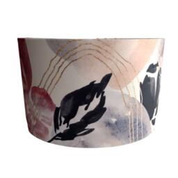 Cream Velvet Lampshade, Abstract Watercolor Print, Mirror Silver Lining - thumbnail 2