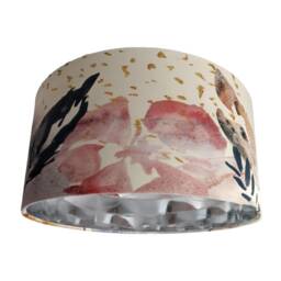 Cream Velvet Lampshade, Abstract Watercolor Print, Mirror Silver Lining - thumbnail 3