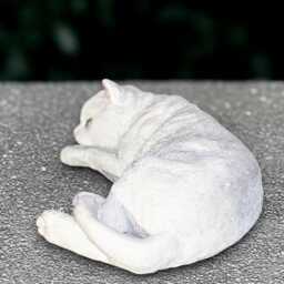 Concrete Kitten Sculpture Outdoor Kitty Statue Cement Cat Figurine Relaxing Decor Handmade White Front Door Ornament Lover Gift - thumbnail 2