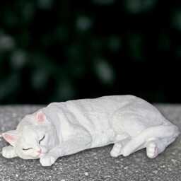 Concrete Kitten Sculpture Outdoor Kitty Statue Cement Cat Figurine Relaxing Decor Handmade White Front Door Ornament Lover Gift - thumbnail 1