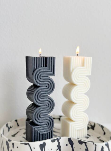 Wave Pillar Candle Geometric Soy Wax Sculpture - image 1