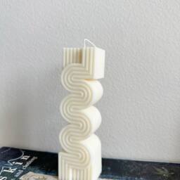 Wave Pillar Candle Geometric Soy Wax Sculpture - thumbnail 3