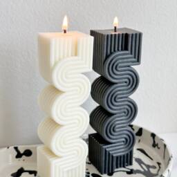 Wave Pillar Candle Geometric Soy Wax Sculpture - thumbnail 2