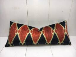 Ikat Lumbar Pillow Cover Handwoven Silk Blend, Modern Accent - 10x24 - thumbnail 1