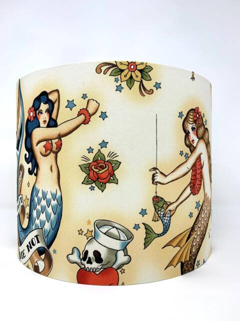 Mermaid Tattoo Lampshade Nautical Sailor Jerry Style Decor - image 1