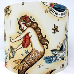 Mermaid Tattoo Lampshade Nautical Sailor Jerry Style Decor - thumbnail 4