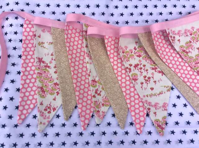 Dusky Pink Bunting - 11 Flags 8Ft Long With Ties, Dusky Wall Decoration, Floral Bunting - image 1