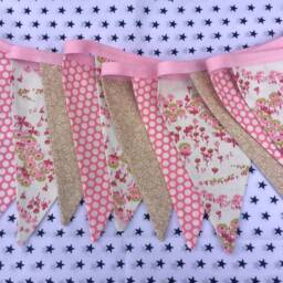 Dusky Pink Bunting - 11 Flags 8Ft Long With Ties, Dusky Wall Decoration, Floral Bunting - thumbnail 2