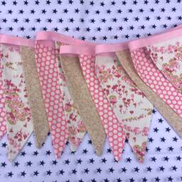 Dusky Pink Bunting - 11 Flags 8Ft Long With Ties, Dusky Wall Decoration, Floral Bunting - thumbnail 4