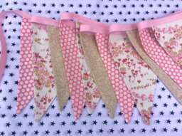 Dusky Pink Bunting - 11 Flags 8Ft Long With Ties, Dusky Wall Decoration, Floral Bunting - thumbnail 1