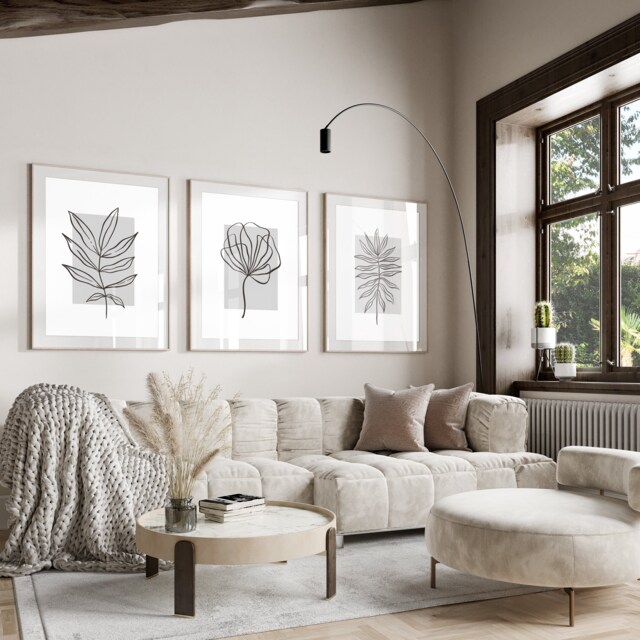 Neutral Wall Prints, Botanical Bedroom Line Art, Grey Home Decor, Hand Drawn Plants, Set Of 3 Prints - image 1