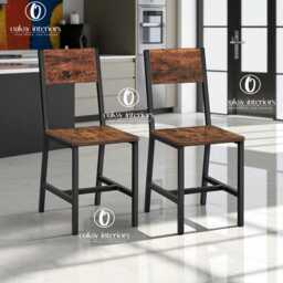 Industrial Dining Chairs Set Of 2, Rustic Kitchen Chairs, Metal Frame Farmhouse Room Furniture, Modern Vintage