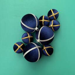 Limited Edition Deep Blue Velvet Bauble - Handmade Silver Trim Eco-Friendly Christmas & Diwali Decor Unique Gift 8 cm