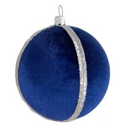 Limited Edition Deep Blue Velvet Bauble - Handmade Silver Trim Eco-Friendly Christmas & Diwali Decor Unique Gift 8 cm - thumbnail 2